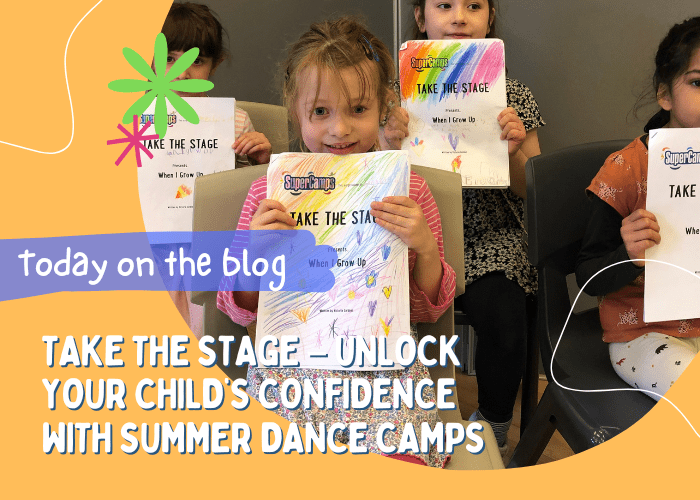 Children dancing and performing on stage at a holiday performing arts camp
